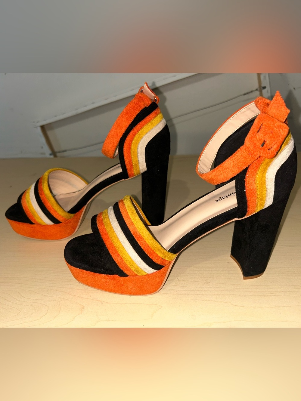 Unique Vintage Striped Suede Platform Heels